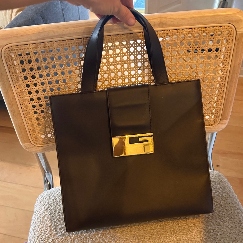 Gucci Vintage Brown Leather Tote Bag